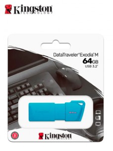 MEMORIA FLASH USB DATATRAVELER EXODIA M, 64GB USB3.2 GEN 1 (TIPO-A) NEON AQUA BLUE (A